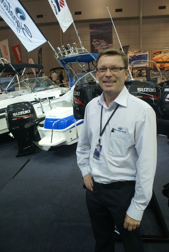 Greg Haines on the impressive Haines Marine Group stand at the Brisbane Boat Show. Haines hoped a positive vibe at Sydney would carry on to the Brisbane exhibition.  © Bob Wonders
